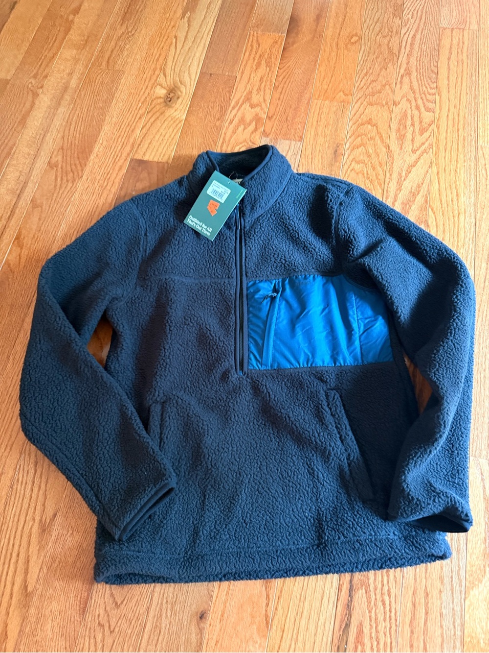 L.L. Bean Men's Navy Fleece Half-Zip with Bright Blue Chest Pocket